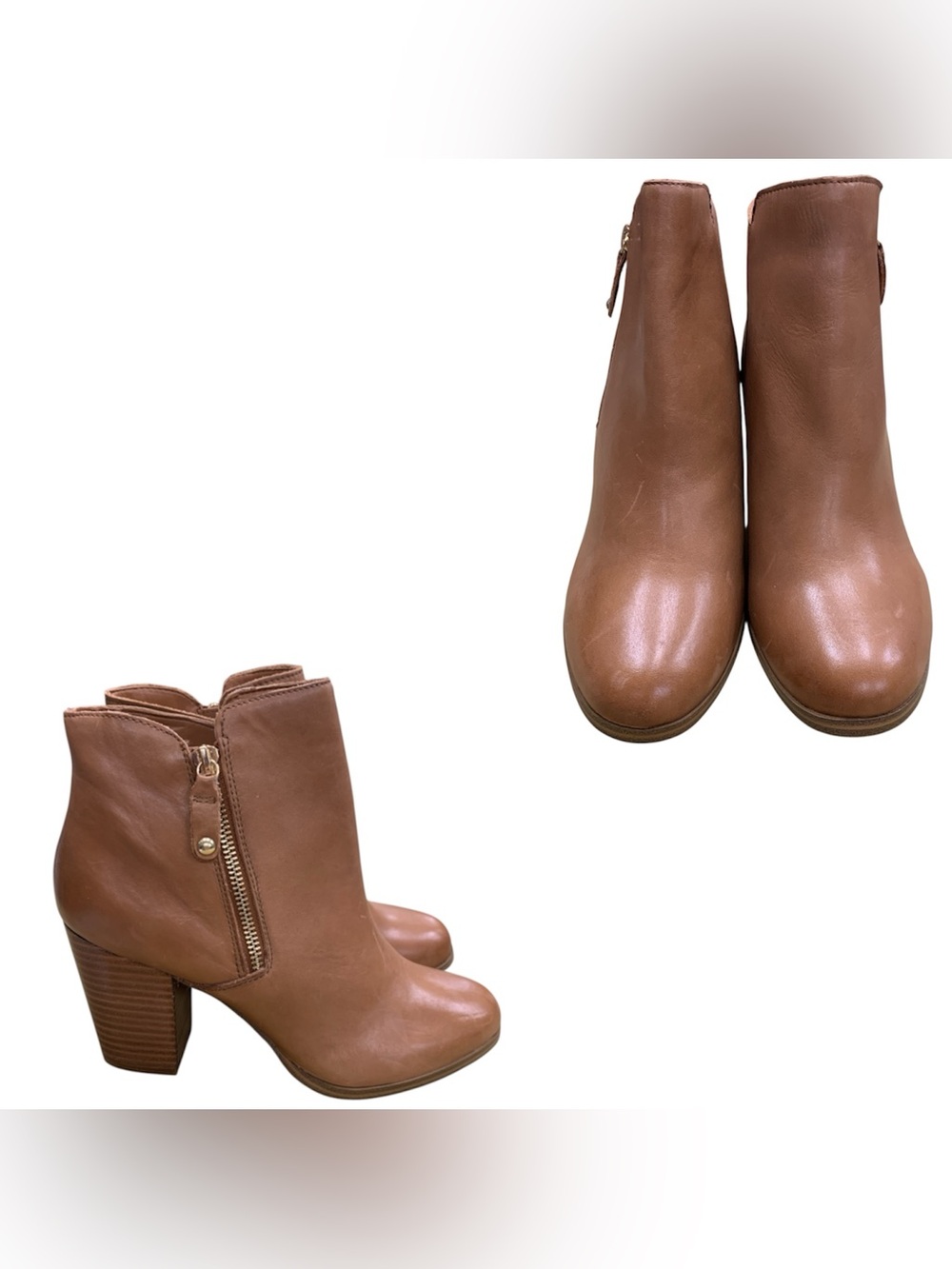 Aldo Brown Leather Block-Heel Ankle Boots S9